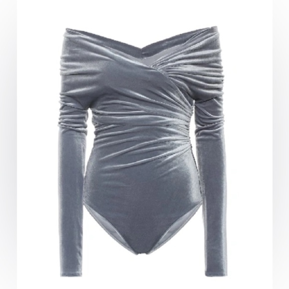 Alexandre Vauthier Gray Velvet Off Shoulder Bodysuit